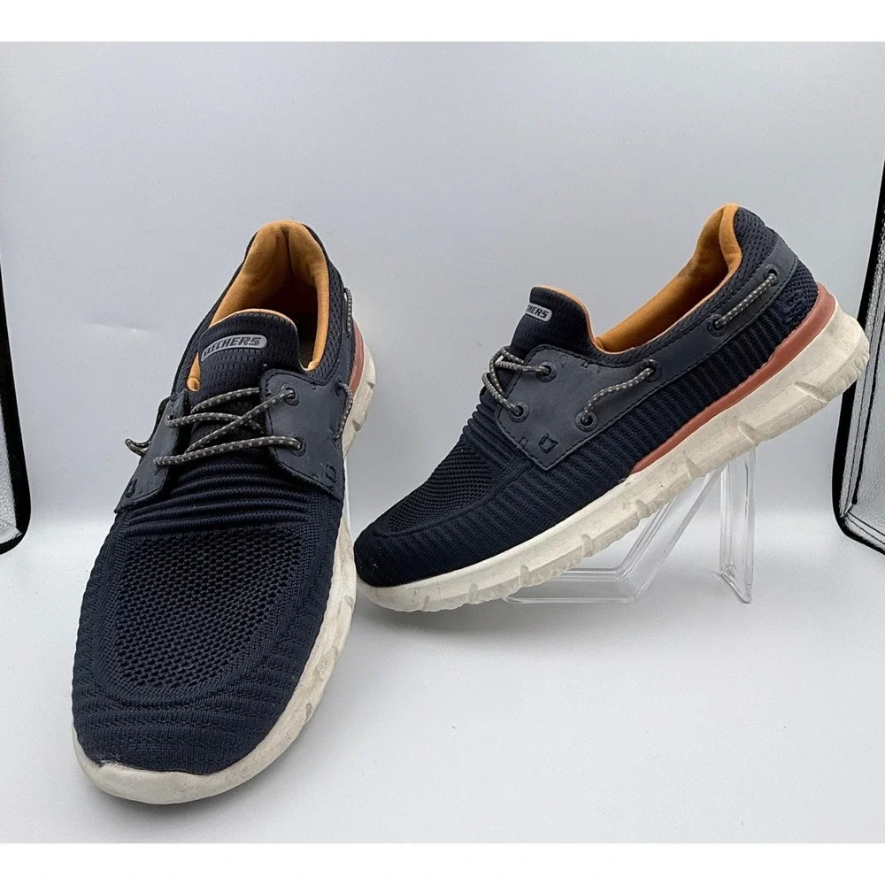 Skechers Slip Ins Mens Size 9.5 Navy Blue Mesh Boat Wide Fit Goga Mat Arch‎